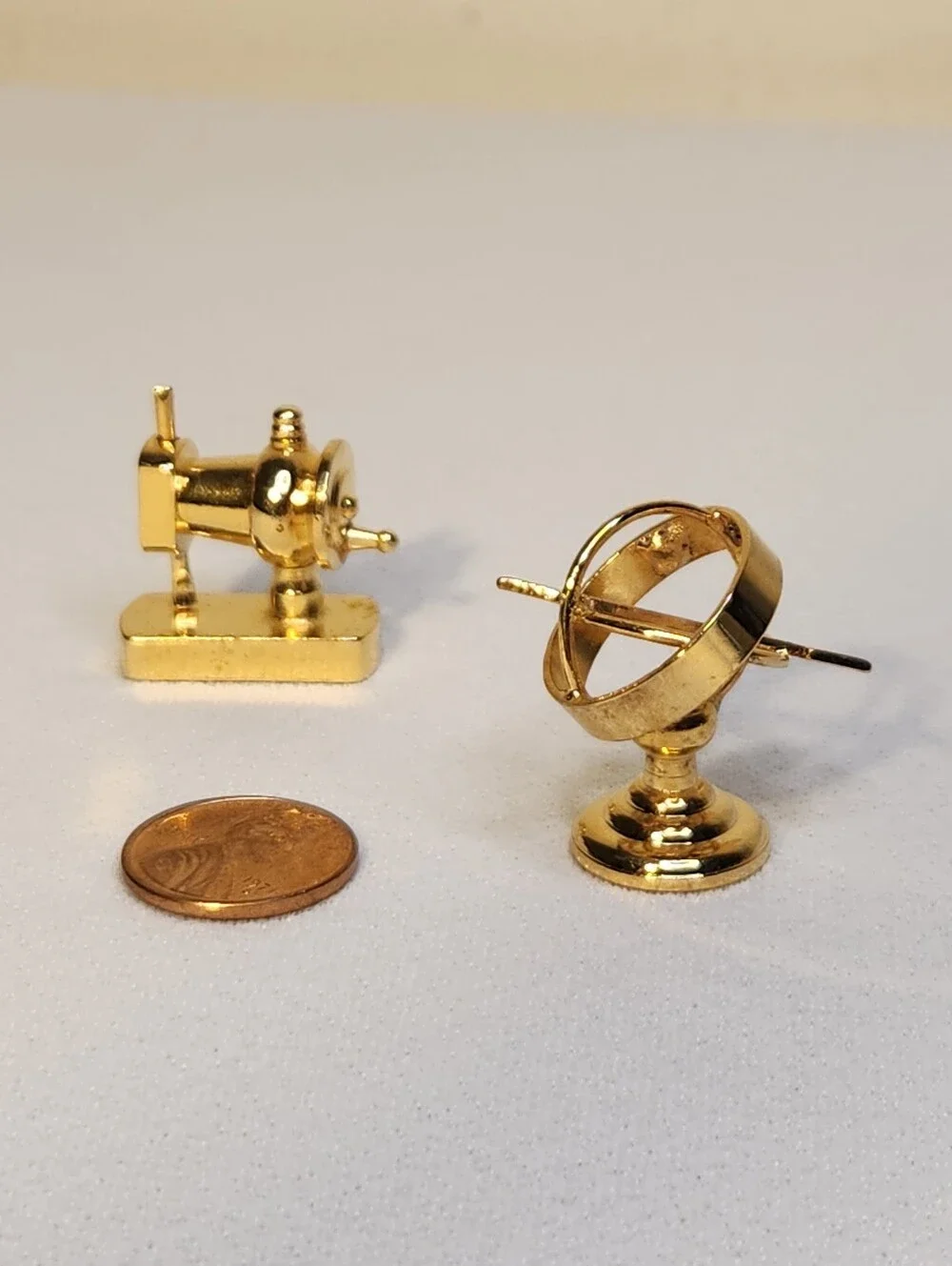Vintage Miniature Dollhouse Brass Pieces 1:12 Scale Pedastol Clock, Calculator